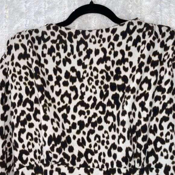 ZARA Lightweight Mini Dress Size XLARGE Animal Print Ruched Sleeve Shoulder Pads - Picture 4 of 12